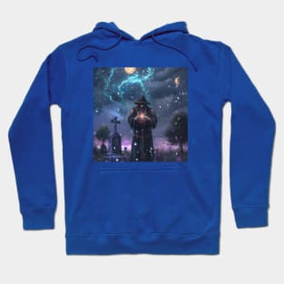 Demonic Sorcerer Conjures Power in a Cemetery Hoodie